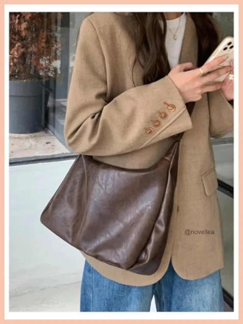 Women's PU Leather Slouchy Crossbody Hobo Bag with Zipper